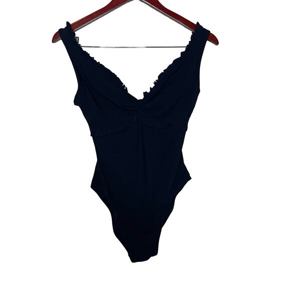 KARLA COLLETTO Black Ruffle Twist V-Neck Silent Underwire One-Piece Swimsuit 10 - Picture 2 of 8